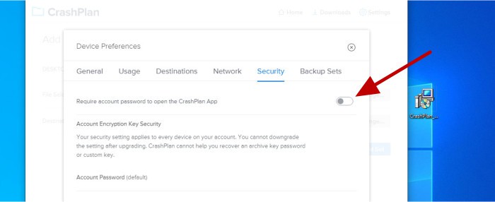 crashplan review 2023 - app security tab settings