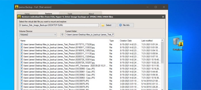 iperius backup review - browsing disk image backup