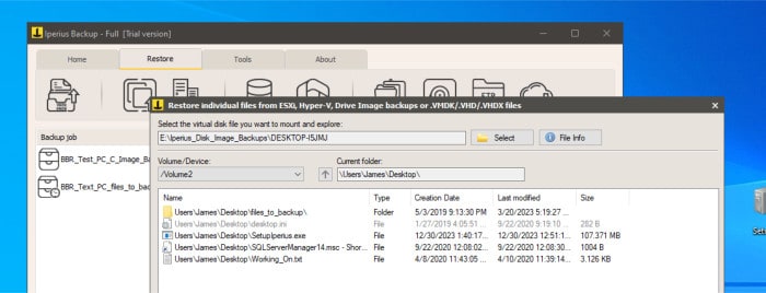 iperius backup review - select files for cloud backup restore