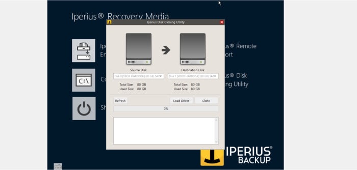 iperius backup review - initial view of disk cloning utility