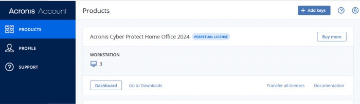 acronis cyber protect home office 2024 perpetual upgrade - web portal view
