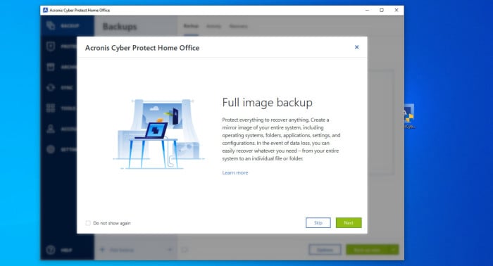 acronis cyber protect home office 2024 perpetual upgrade - welcome screen
